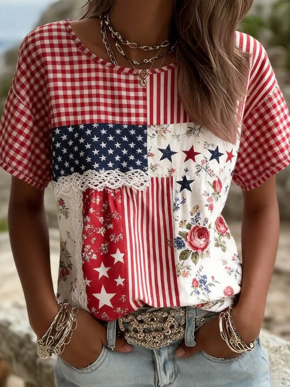 Women's American Independence Day 250th Anniversary Printed Short sleeved T-shirt