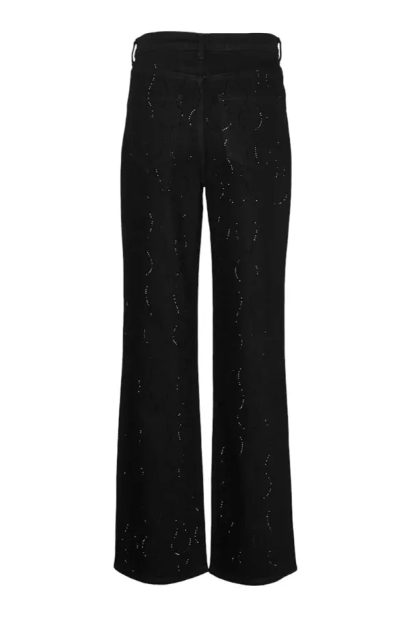 Patterned Wide Leg Black Trousers