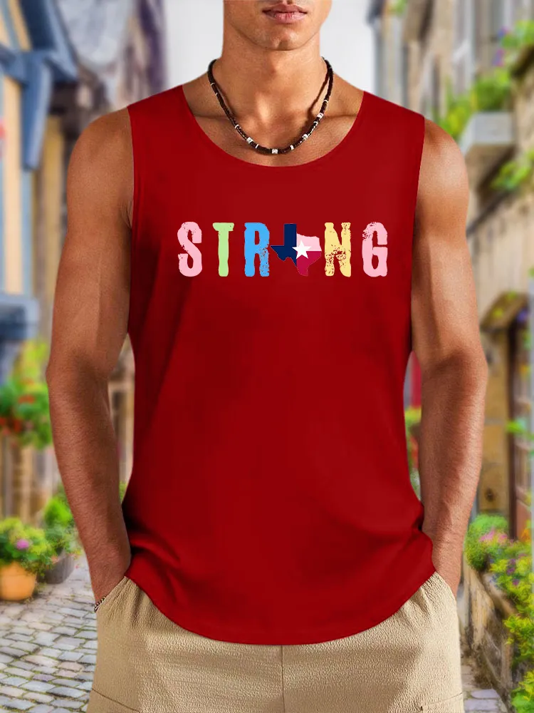 Men'S Simple Style TEXAS STRONG Claasic Crew Neck Vest