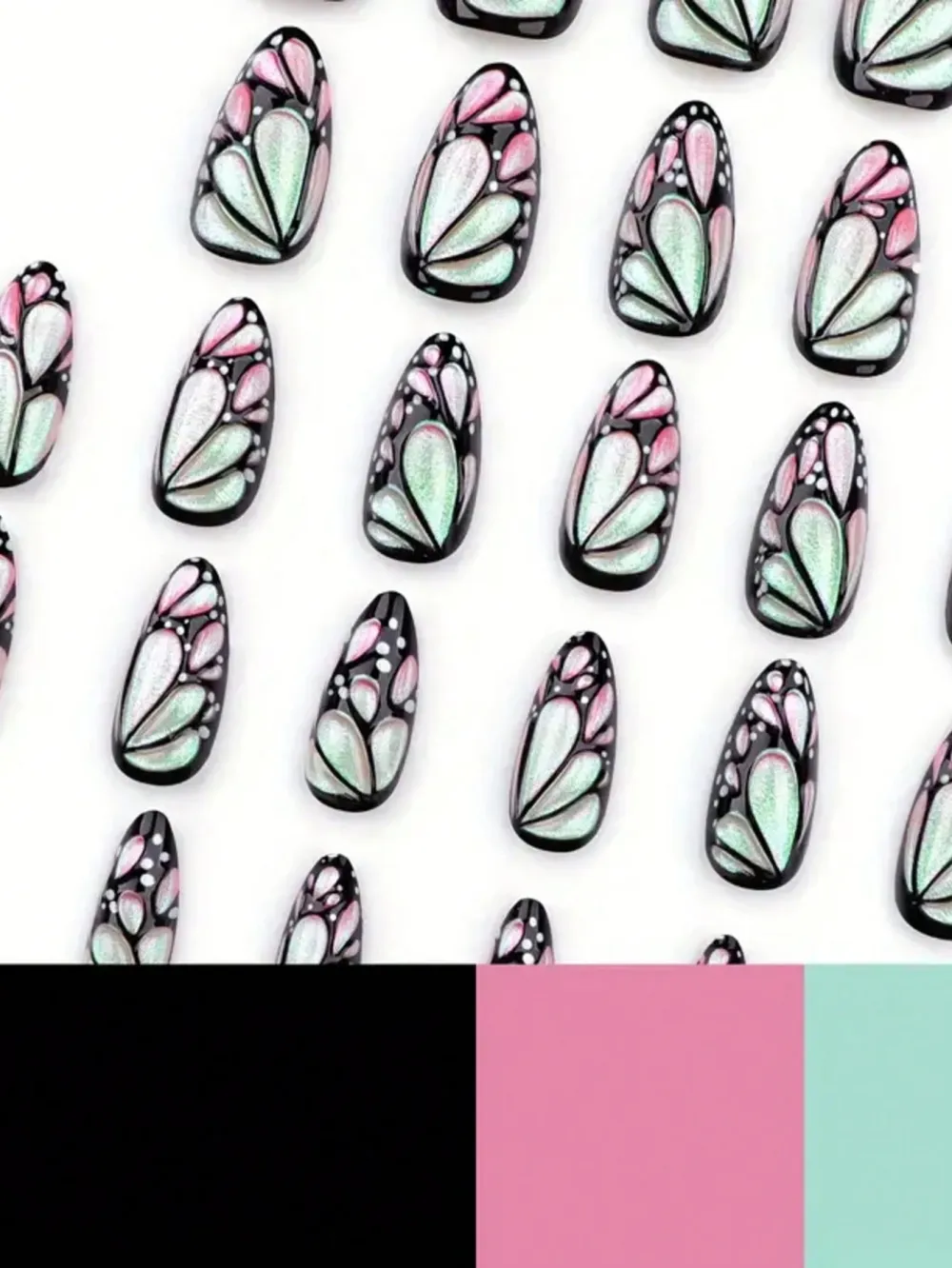 Nailhour Pink 24Pcs Cat Eye Butterfly Almond Press On Nails
