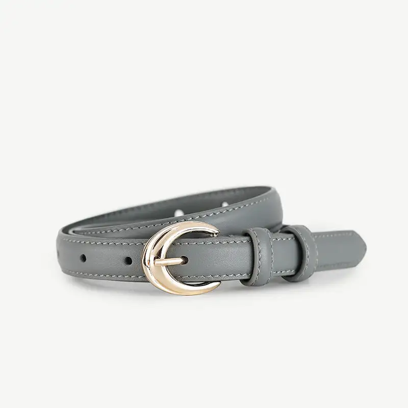 Simple Leather Belt with Golden Buckle