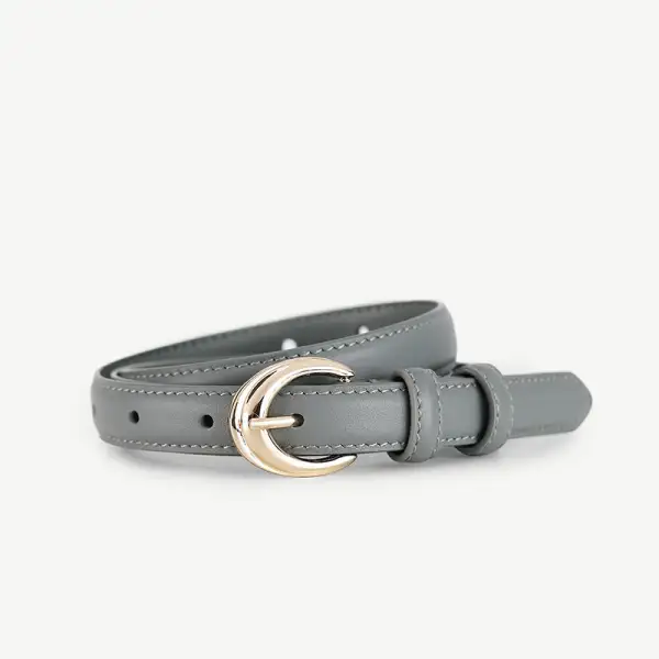 Simple Leather Belt with Golden Buckle