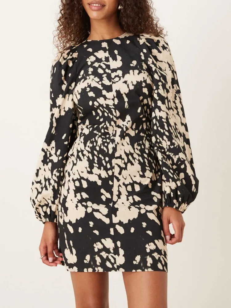 Tied Back Print Crew Neck Dress