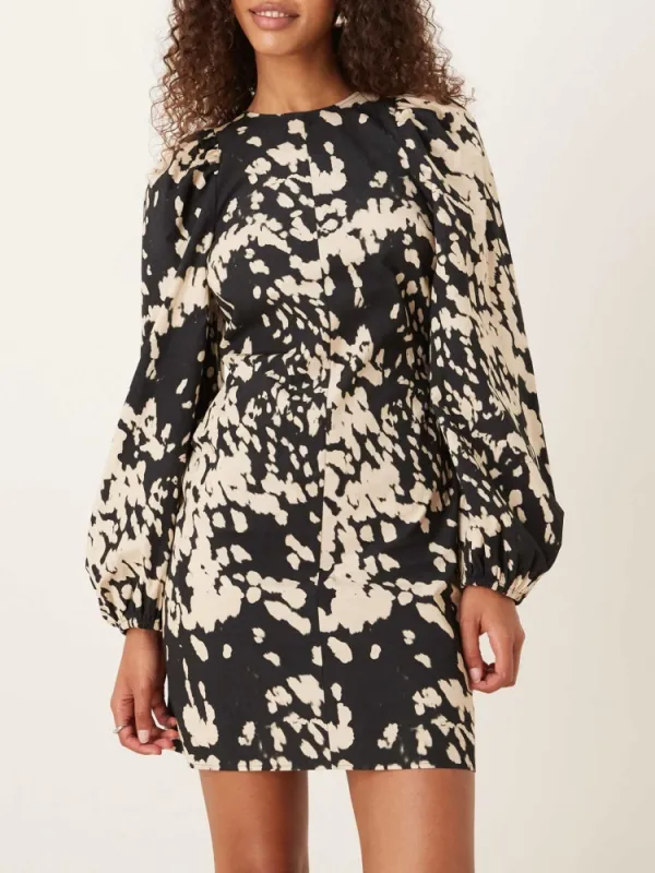 Tied Back Print Crew Neck Dress