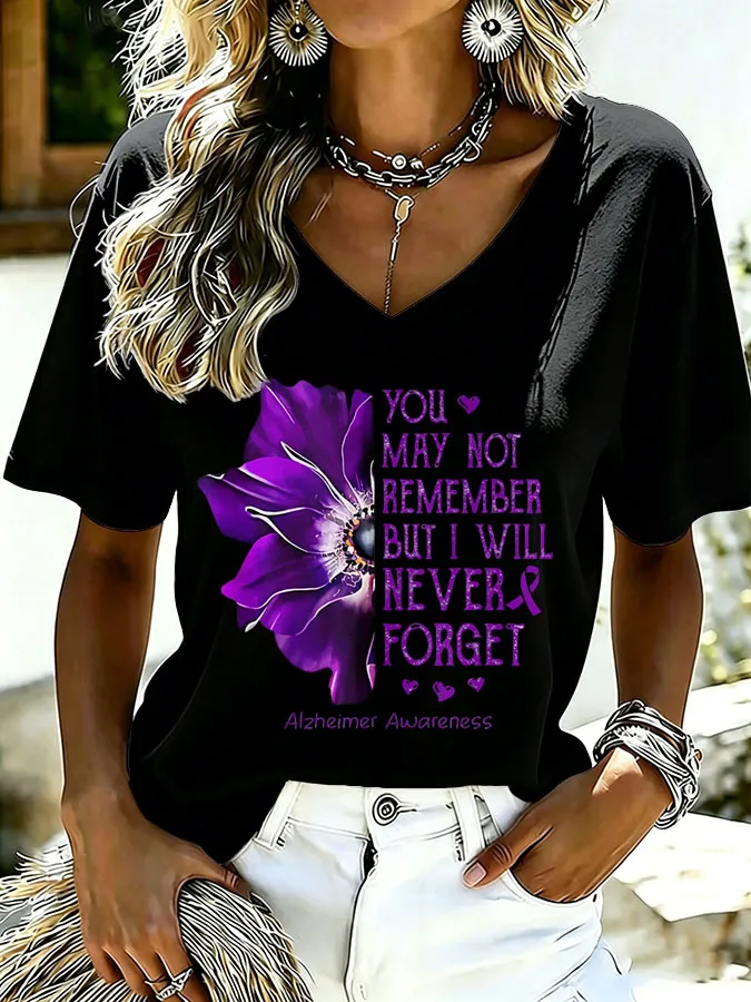 Women'S Alzheimer's awareness Printed Casual T-Shirt