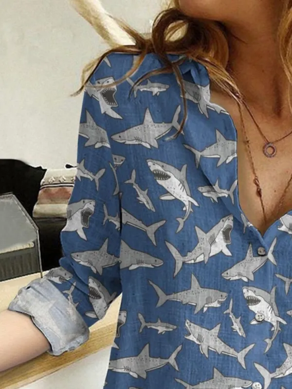 Shark Pattern Button Shirt