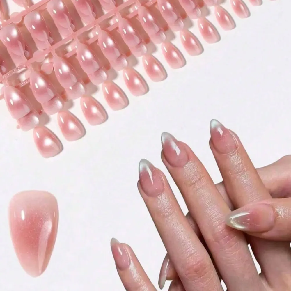 Nailhour 30Pcs French Medium Almond Daily Cat Eye Press On Nails