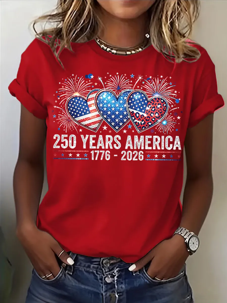 Women's Casual USA 250th Celebration Print Short Sleeve T-shirt