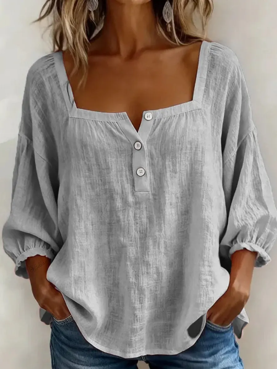 Women's Cotton And Linen Printed Top