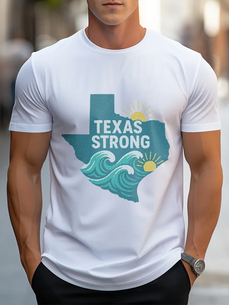 Men'S Casual Style TEXAS STRONG  Round Neck Slim Fit T-Shirt