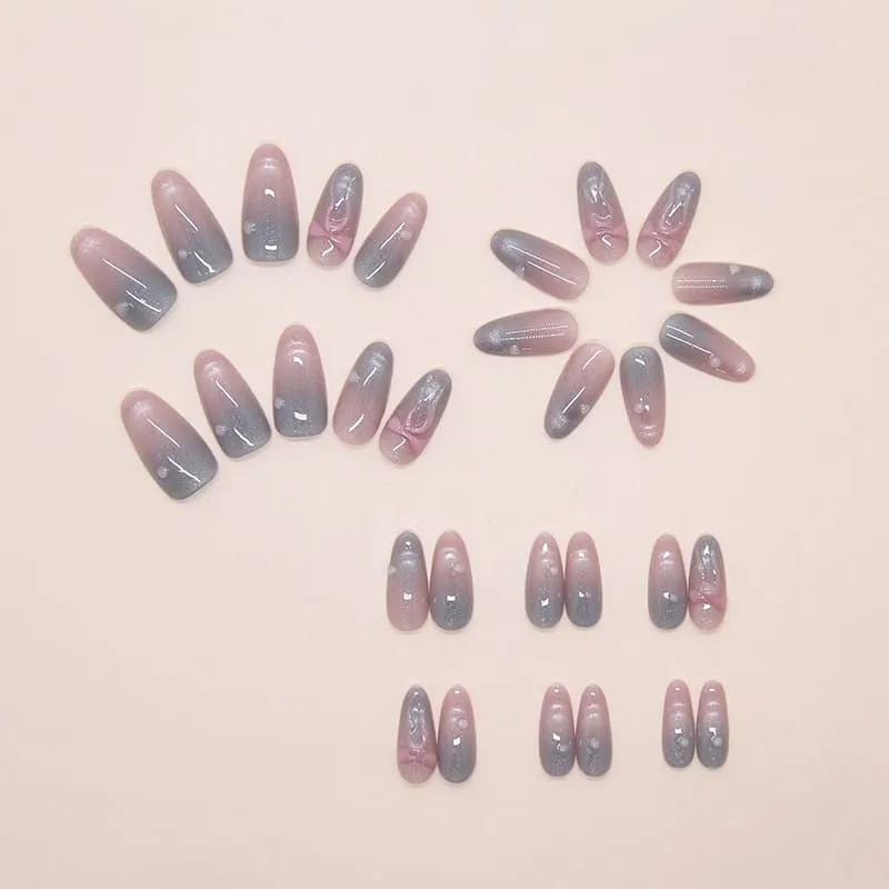 Nailhour 30Pcs 3D Glitter Rhinestone Gradient Medium Almond Press On Nails
