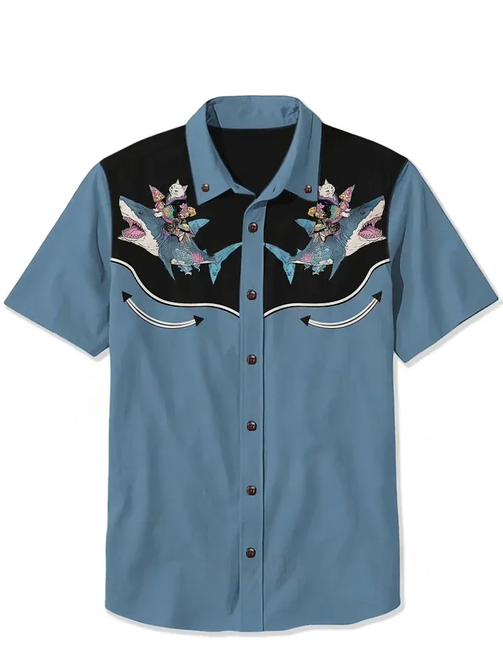 Ukiyo-E Cat Riding A Shark - 100% Cotton Shirt