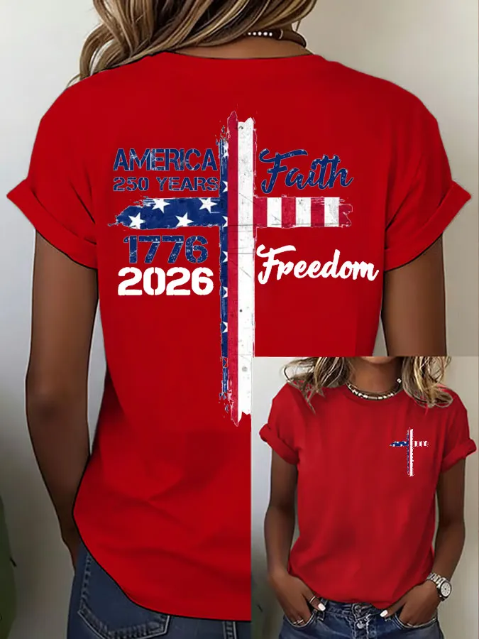 Women'S Flag Cross Printed Casual T-Shirt