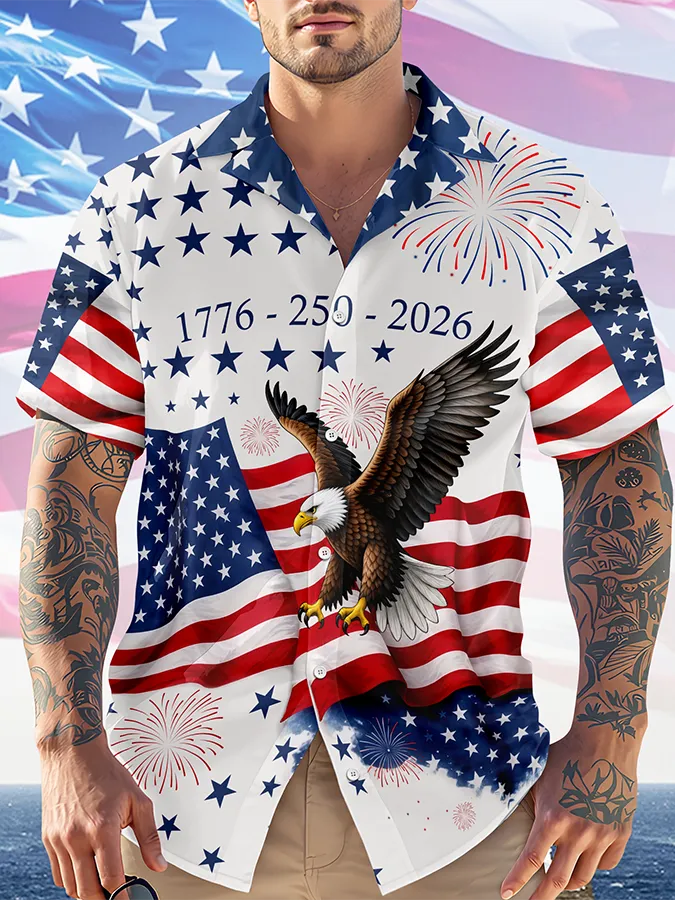 Men's  250 Years Day Printed Casual Collar Shirt
