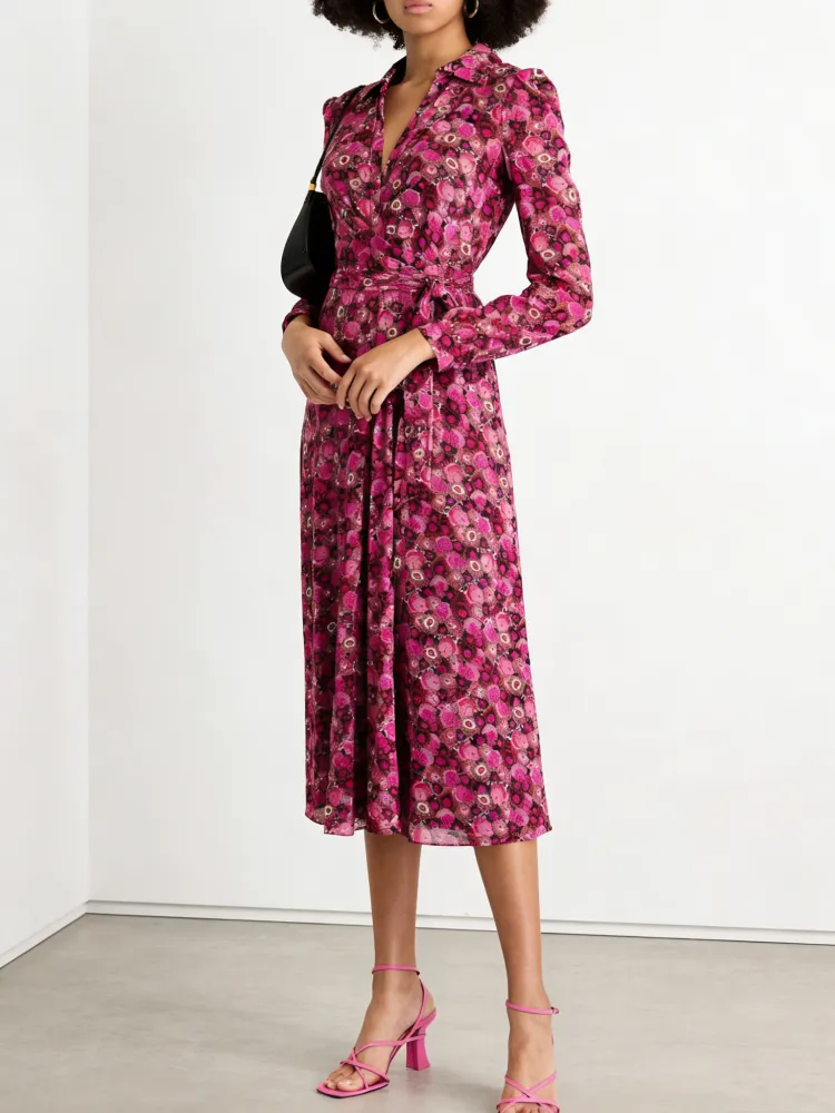 Tied Waist Floral Long Sleeve Dress