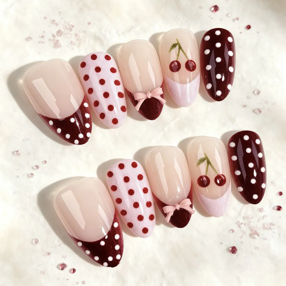 Nailhour 30Pcs French Pink 3D  Medium Almond Press On Nails