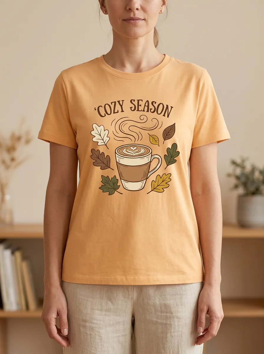 Botanical Coffee Leaves Printed Women's Graphic T-Shirt