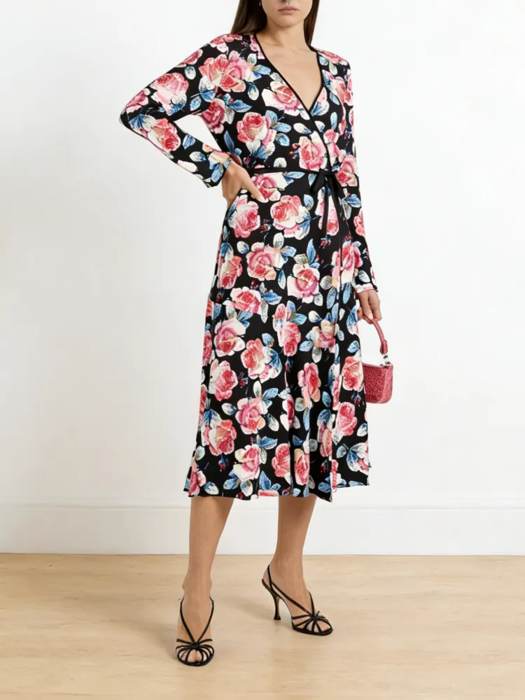 Floral Print Surplice Midi Dress