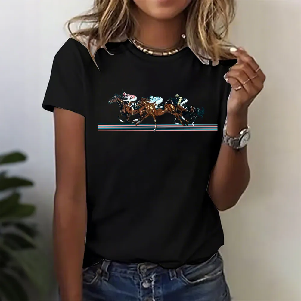Horse Racing Scene Print T-Shirt