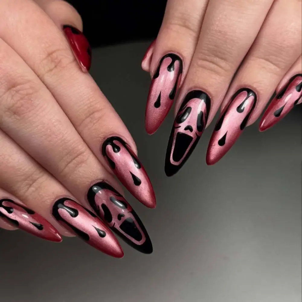 Nailhour 24Pcs Pink Glitter Cat Eye Long Stiletto Press On Nails