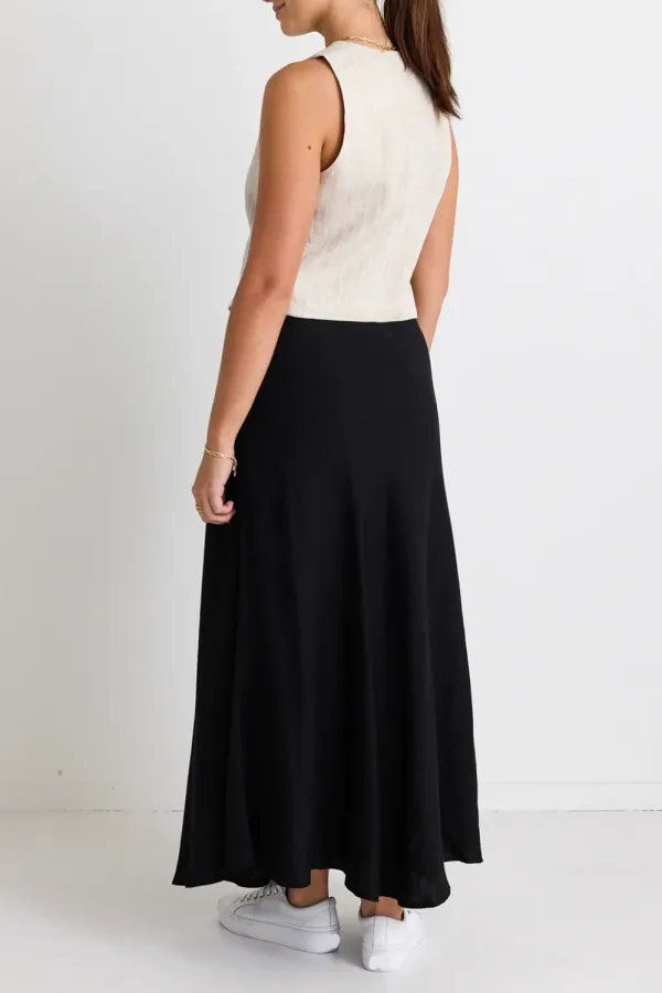 Black Linen Mixed Media Maxi Skirt