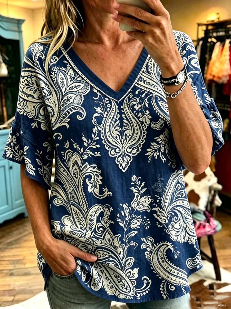 Women's retro floral art top