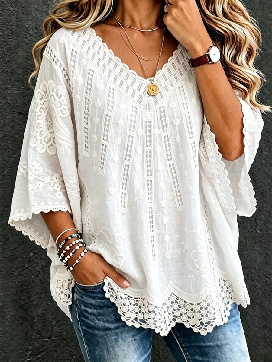 Women'S Cotton And Linen Floral Casual Vacation Top