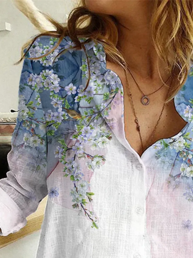 Floral Split-Design Shirt