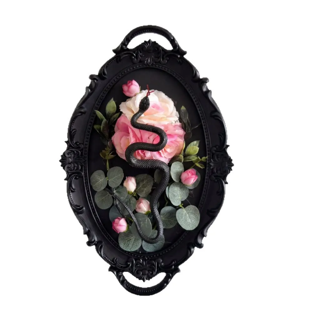 Halloween Retro Oval Photo Frame Dark Snake Flower Mural
