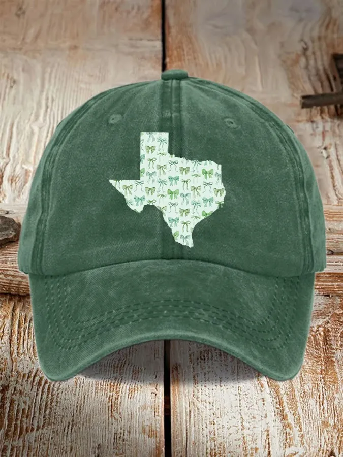 Retro Texas Strong Green Bow Print Baseball Cap