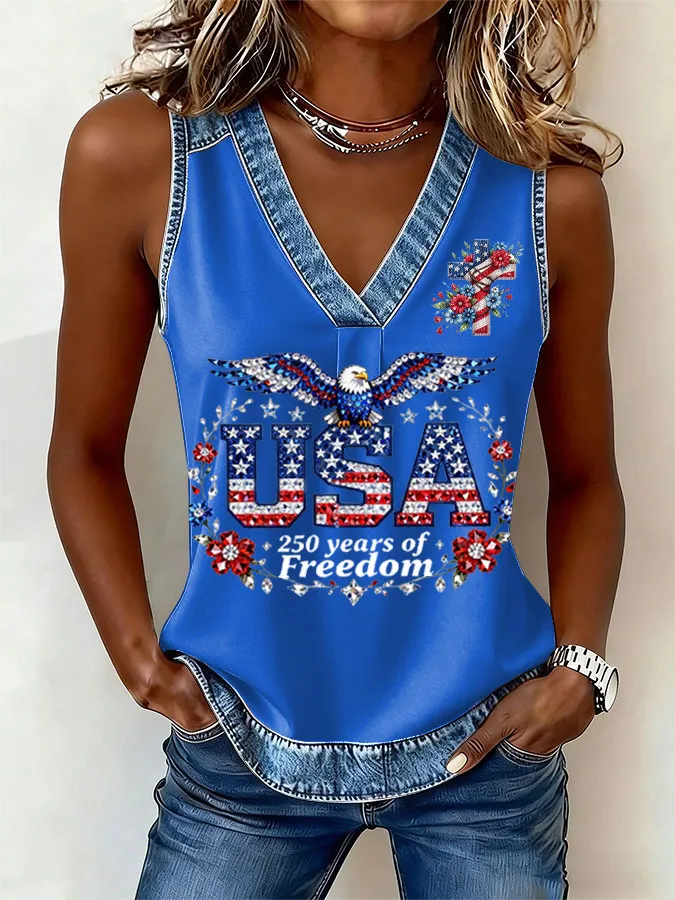 Women's Flag Cross Print Sleeveless Top