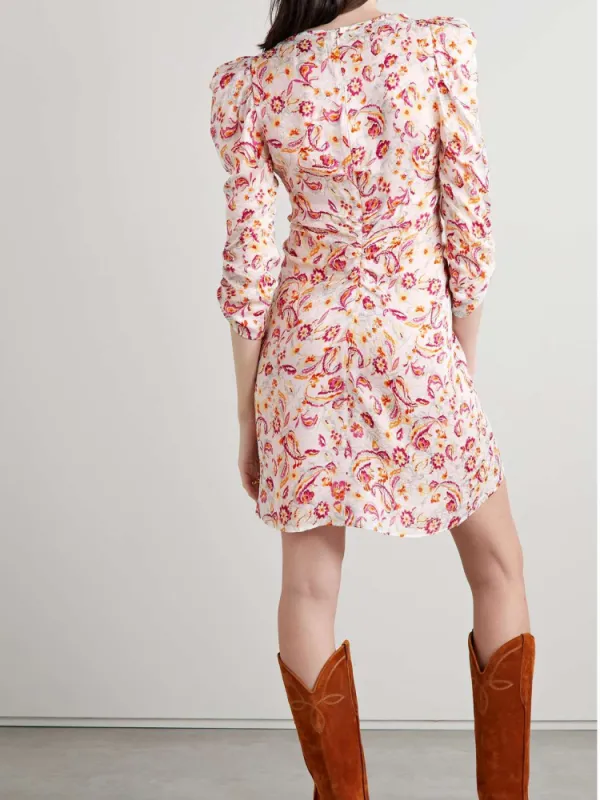 Printed V-Neck Mini Dress