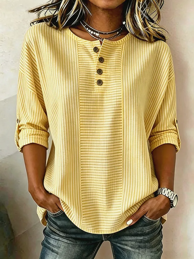 Women'S Cotton And Linen Striped Shirt