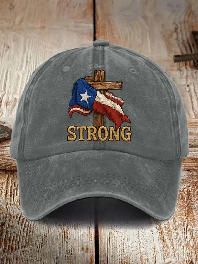 Retro Texas Strong Faith Cross Print Baseball Cap