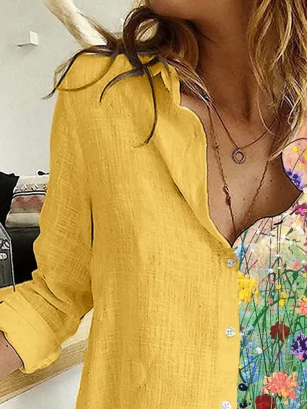 Bold Split Floral Pattern Shirt