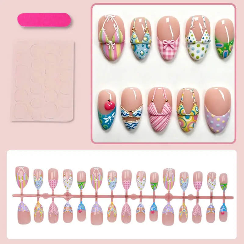 Nailhour 30Pcs Y2K French Medium Almond Press On Nails