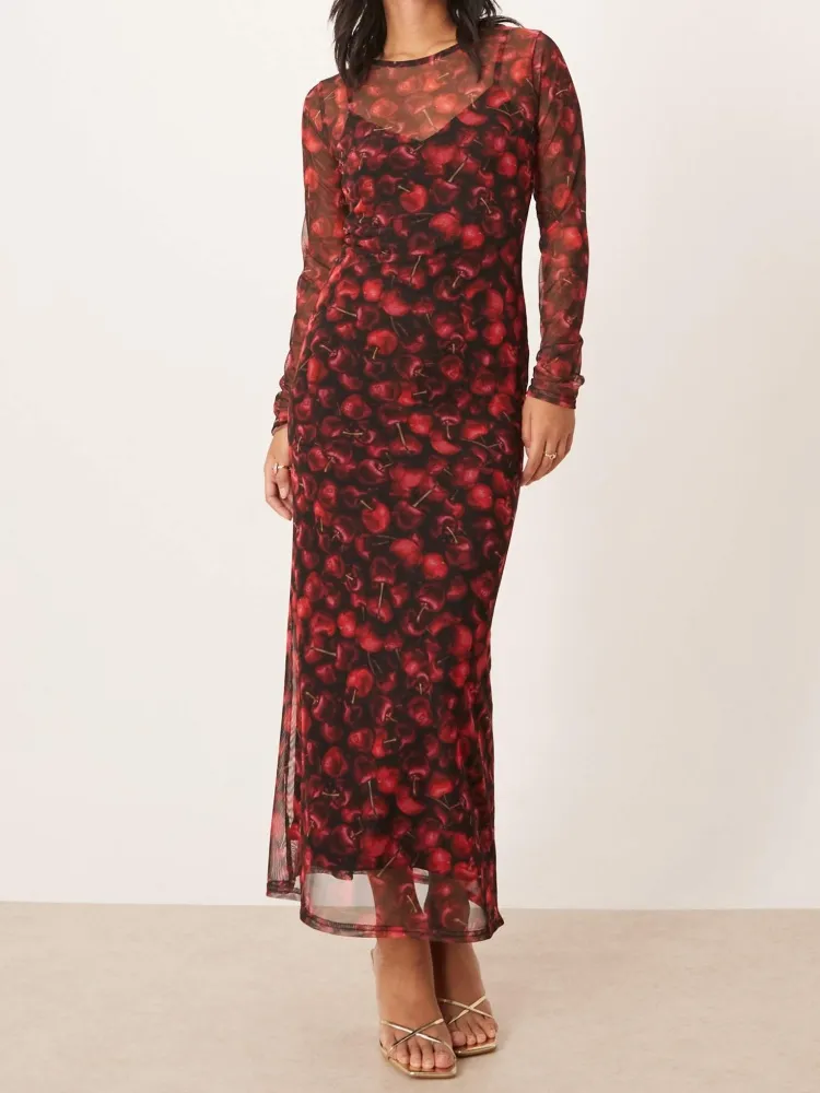 Cherry Print Round Neck Dress