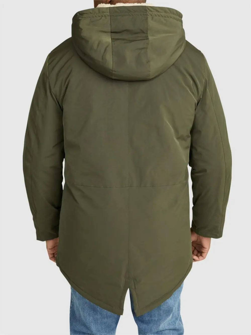 OLIVE GREEN HOODED PARKA WITH SHERPA LINING FOR COLD WEATHER