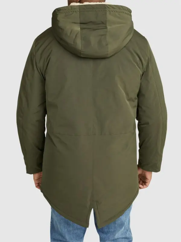 OLIVE GREEN HOODED PARKA WITH SHERPA LINING FOR COLD WEATHER