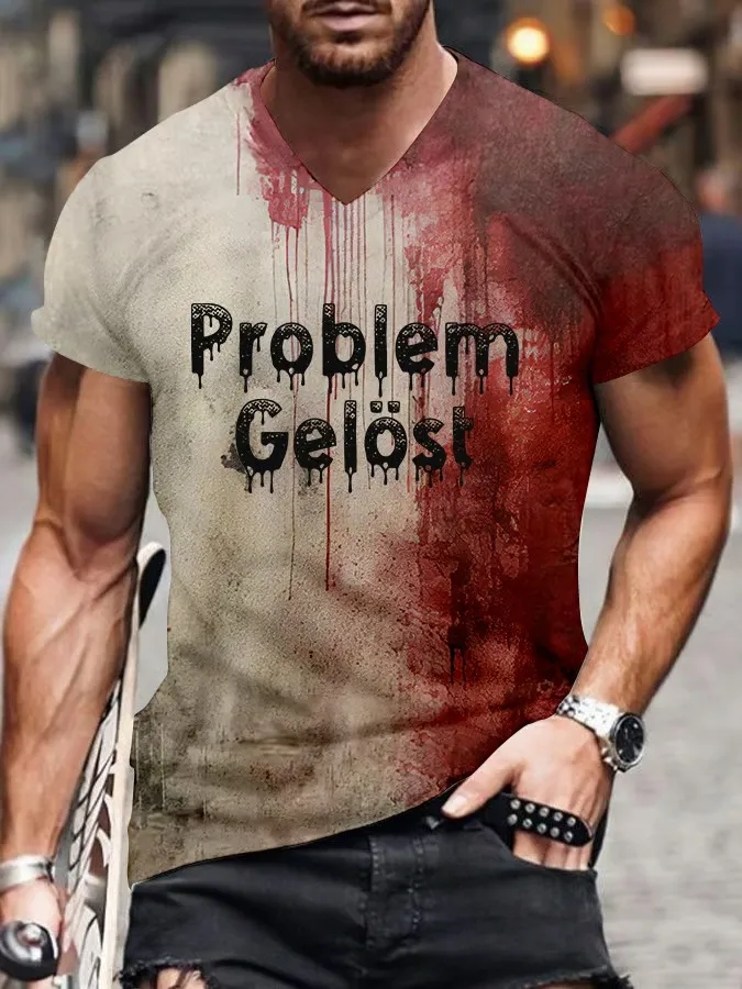 Men'S Bloody Problem Solved Halloween Print V-Neck T-Shirt