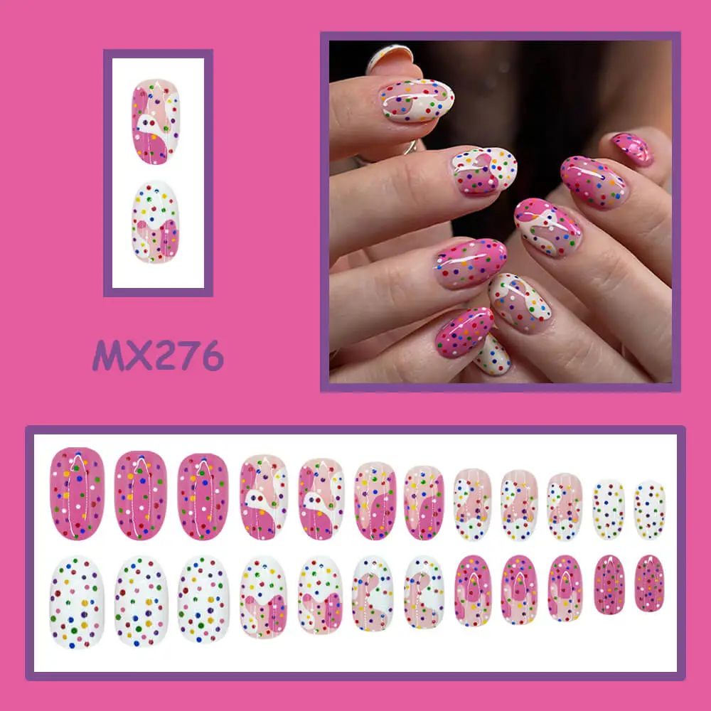 Nailhour 24Pcs Pink Vintage Short Oval Press On Nails