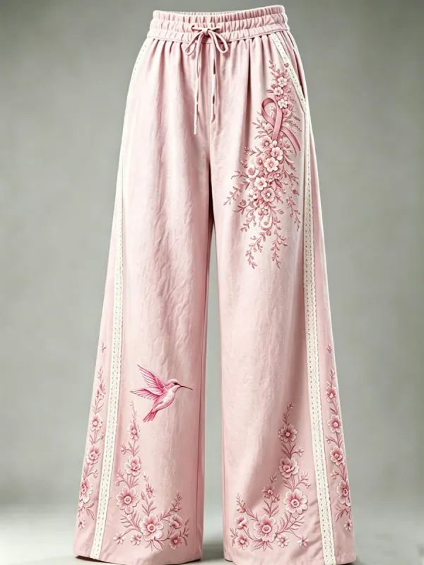 Women's Floral Print Embroidered Palazzo Pants