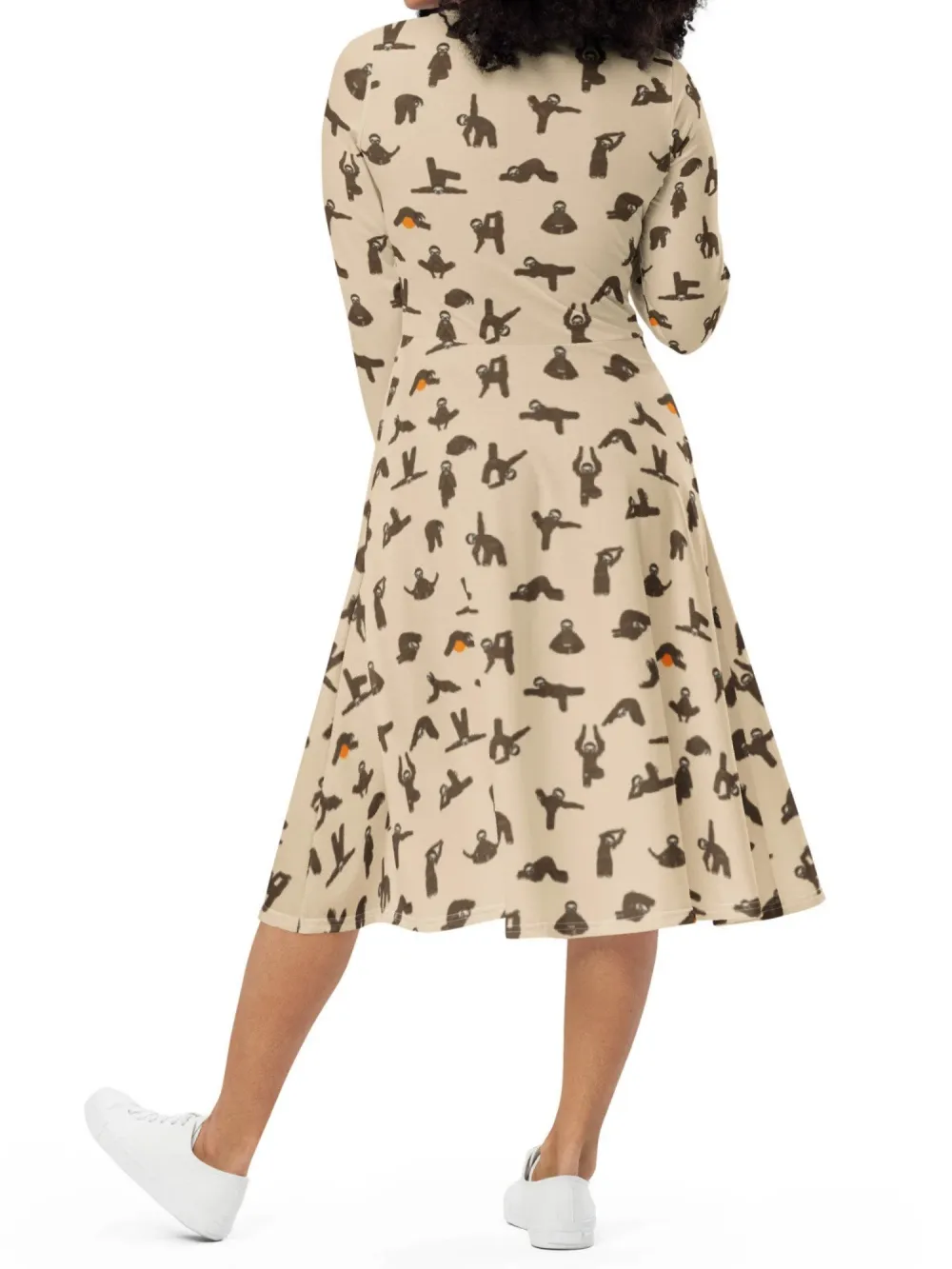 Sloth Print Long Sleeve Dress