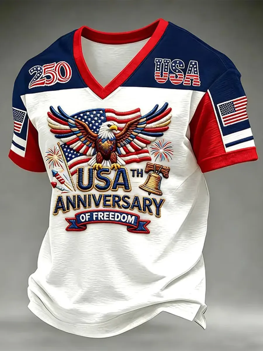 Men's Casual American 250th Anniversary Printed  Short-Sleeve T-Shirt