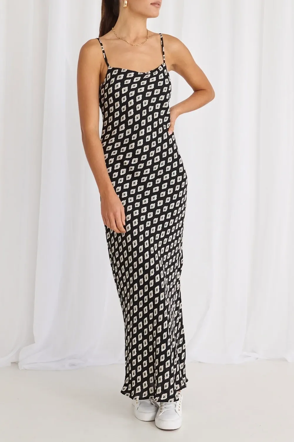 Geo Spot Strappy Bias Maxi Dress