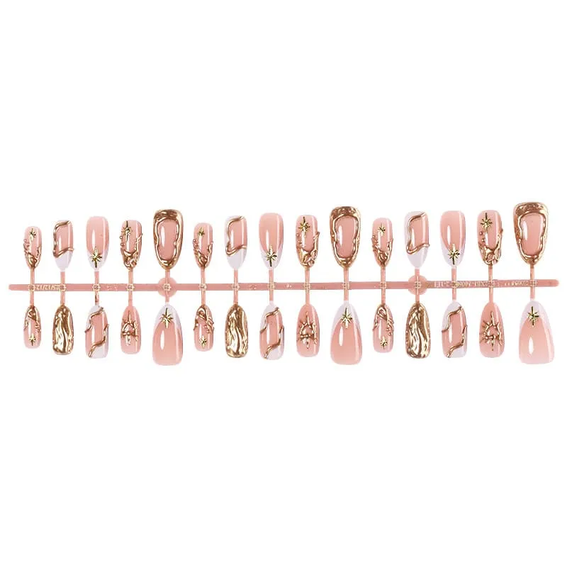 Nailhour 30Pcs French Gilded Minimalist Medium Almond Press On Nails