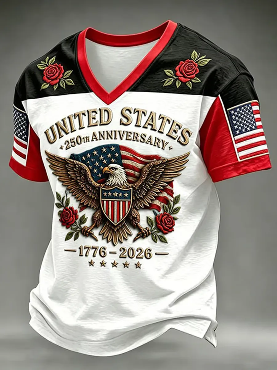 Men's Casual American 250th Anniversary Printed  Short-Sleeve T-Shirt