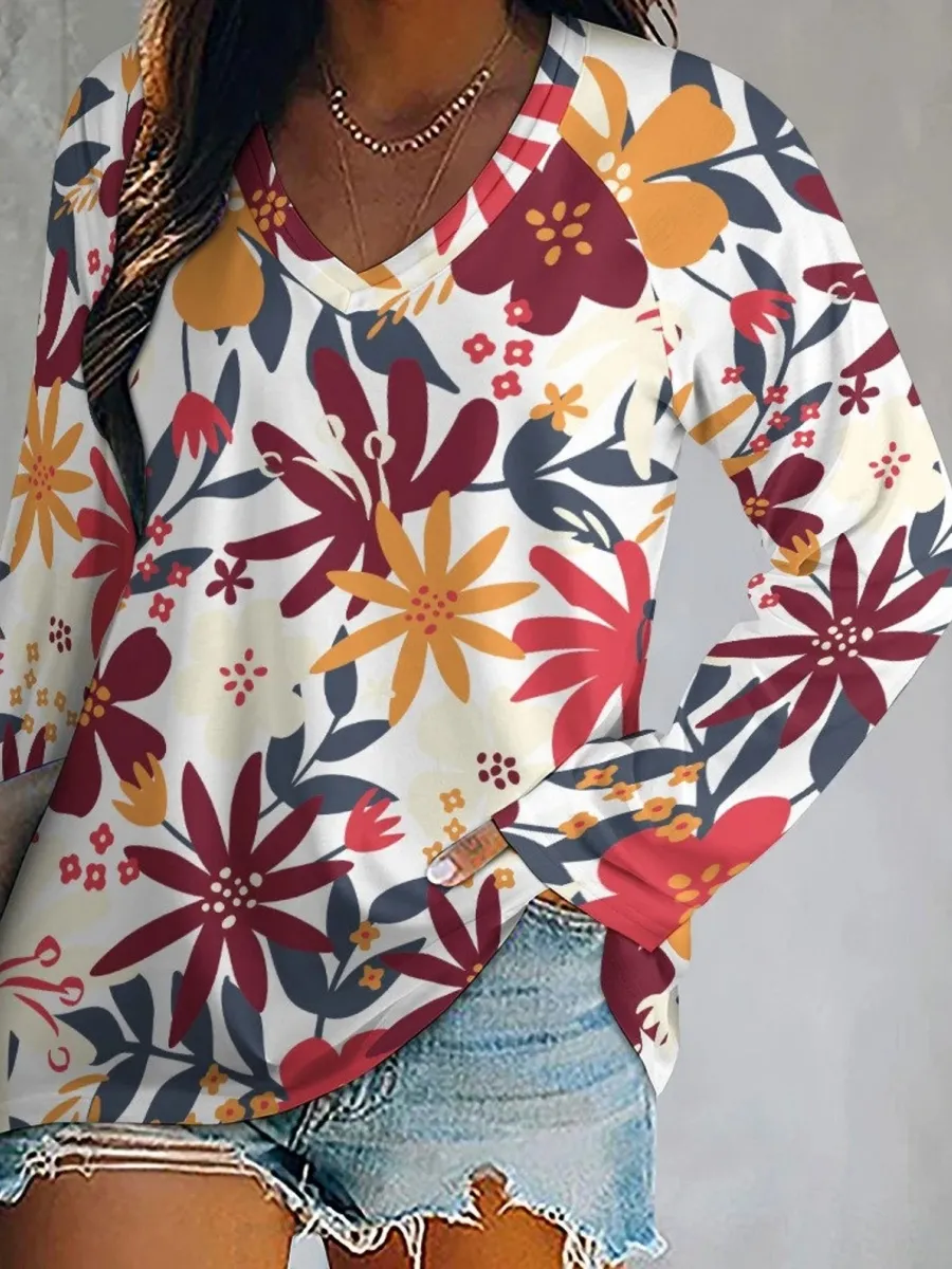 Modern Floral Print T-Shirt