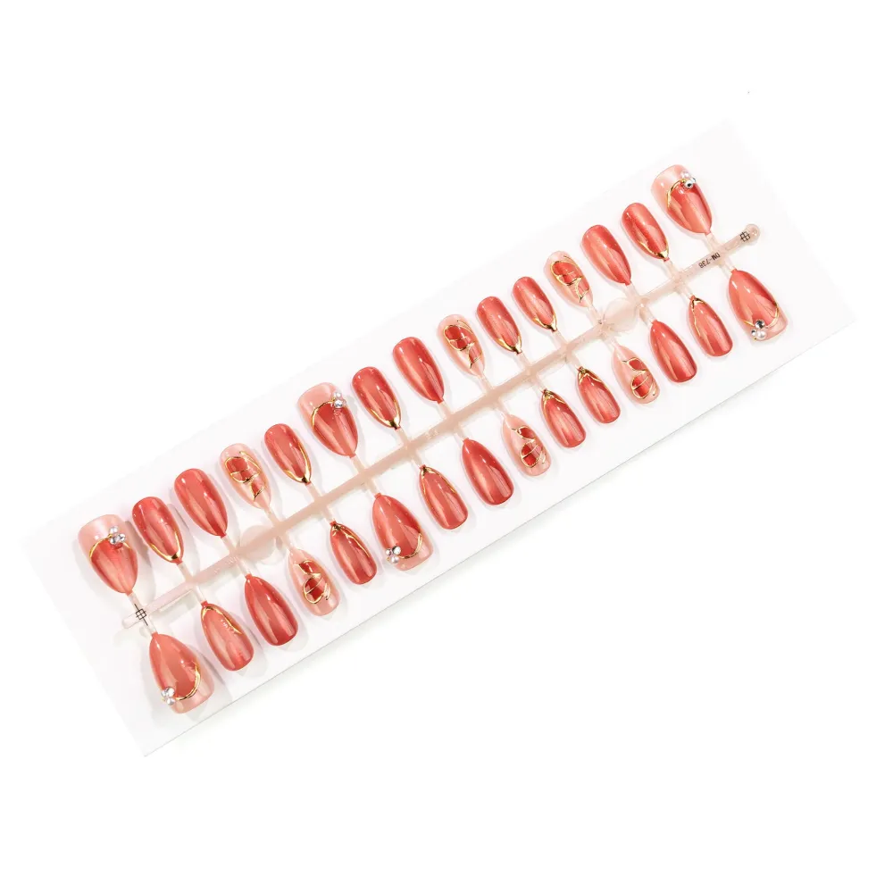 Nailhour 30Pcs Cat Eye Gilded French Medium Almond Press On Nails