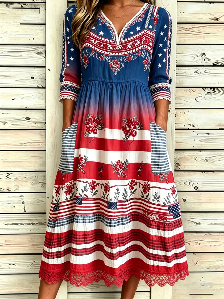 Women'S Casual American Independence Day Print Art Casual Dress